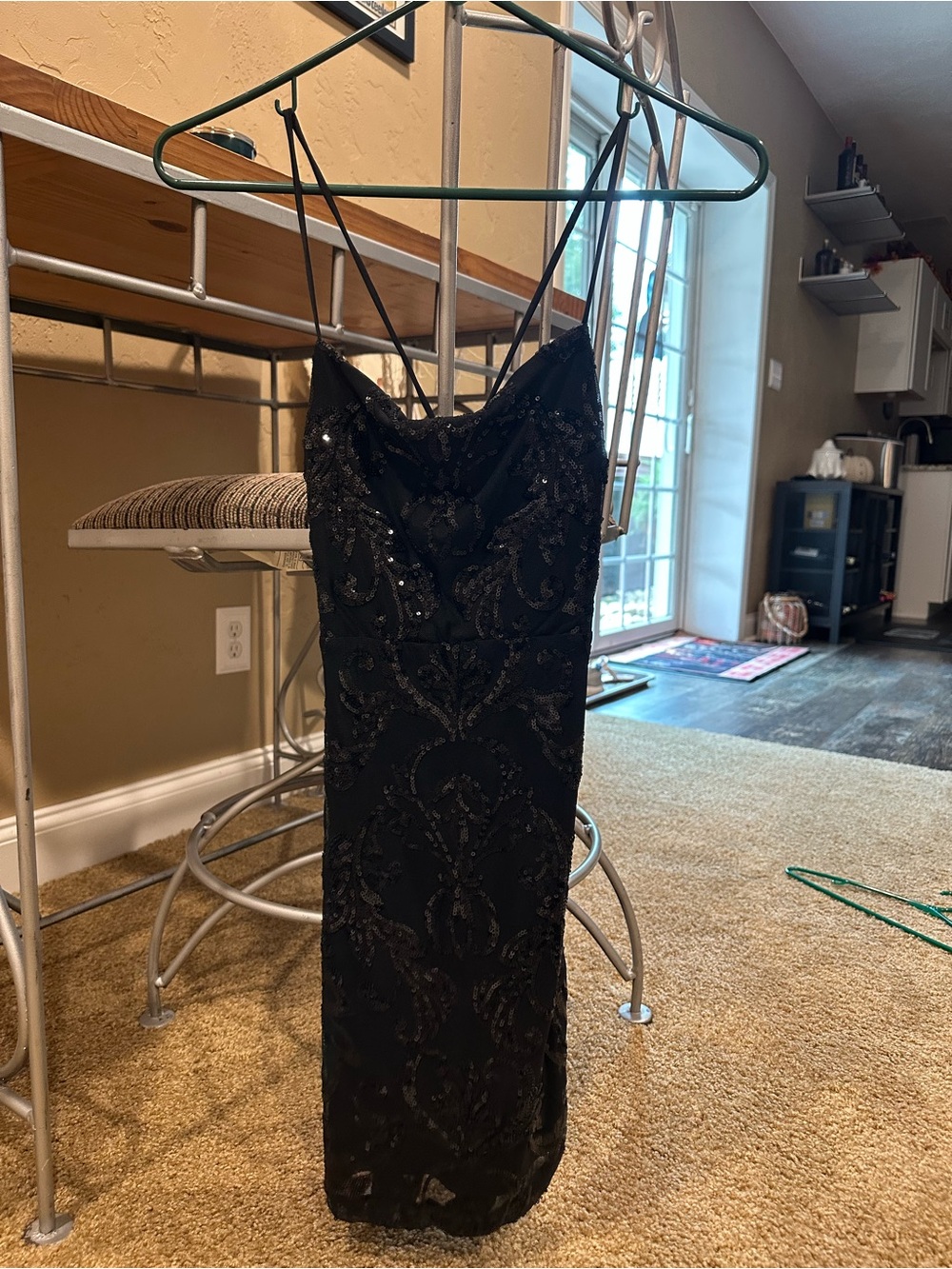Windsor Black Sequined Spaghetti-Strap Midi Dress
